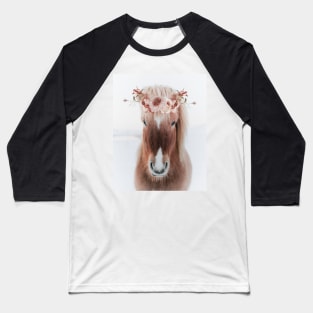 Icelandic Horse Portrait with Flowers Baseball T-Shirt